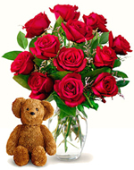 FTD Dozen Roses and Teddy Bear